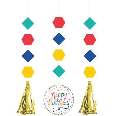 Birthday Confetti - Hanging Cutouts w/ Tassels 3ct