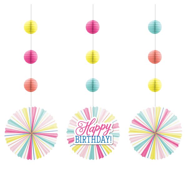 Birthday Brights - Hanging Décor, Fans and Honeycob 3ct