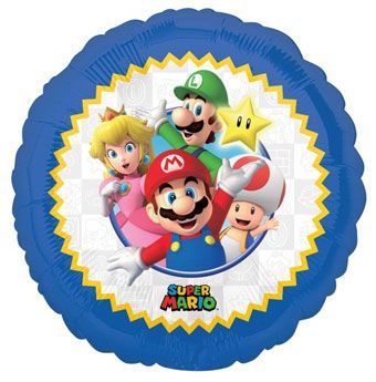 Mario Brothers - 17" Helium Filled Foil Round Balloon, Ribbon