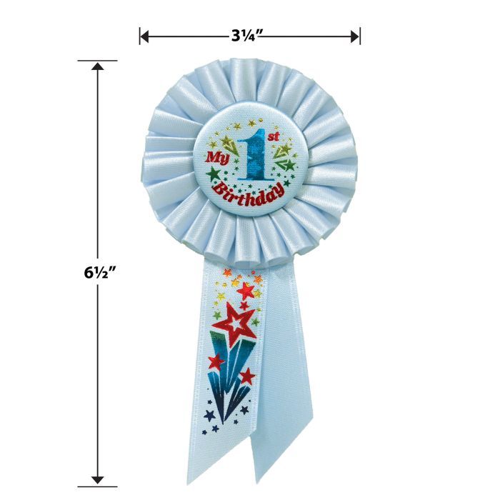 Birthday Rosette Button - My 1st Bday Blue