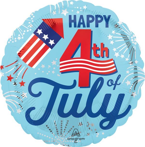 4th of July Bursts - 17" Helium Filled Foil Shaped Balloon, Ribbon