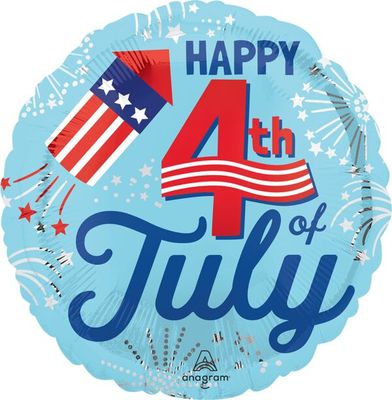 4th of July Bursts - 17" Helium Filled Foil Shaped Balloon, Ribbon