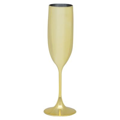 Plastic Champagne Flute - Gold Electroplated 7oz Reusable