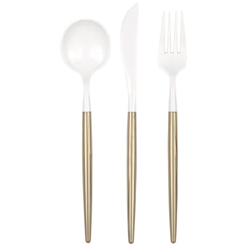Gold &amp; White Two Tone Assorted Plastic Cutlery -12 Pc