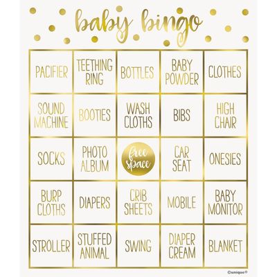 Bingo Kit baby Shower - Gold for 8