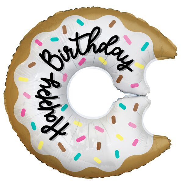 Happy Birthday Donut - 33" Helium Filled Foil Balloon, Ribbon