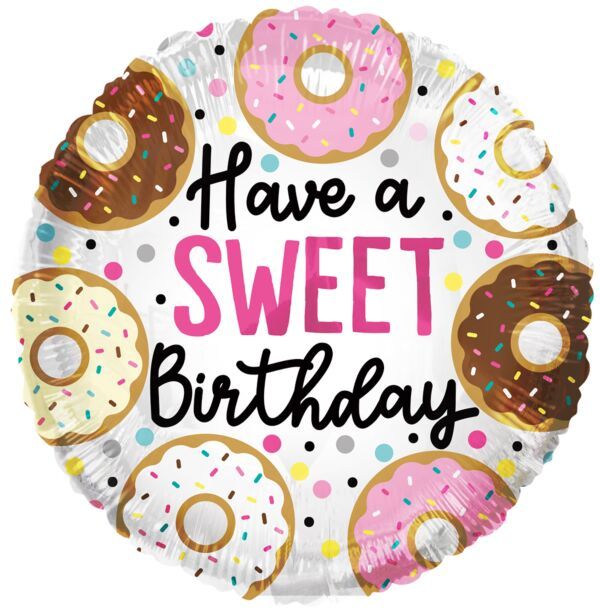 Sweet Birthday - 18" Helium Filled Foil Balloon, Ribbon