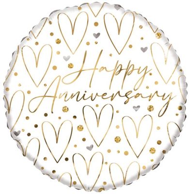 Happy Anniversary Heart - 18" Helium Filled Foil Balloon, Ribbon
