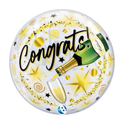 Bubble Sparkle Congrats  - 22" Helium Filled Foil  Shaped Balloon, Ribbon