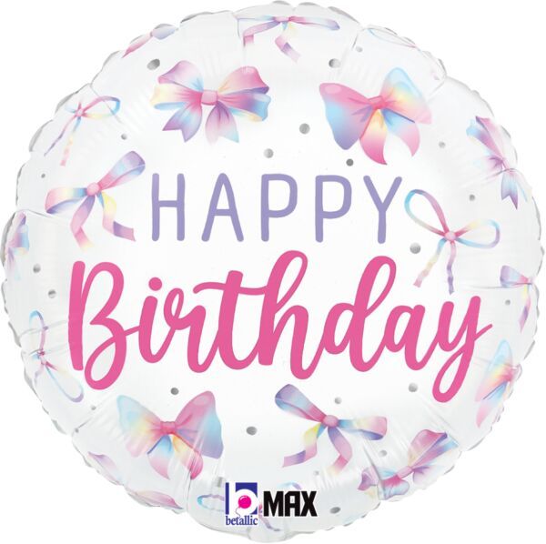Multicolor Bow Birthday - 18" Helium Filled Foil Balloon, Ribbon