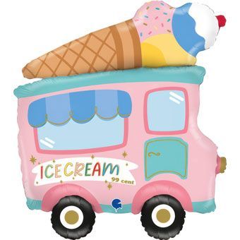 Ice Cream Truck - 38" Helium Filled Foil Balloon, Ribbon