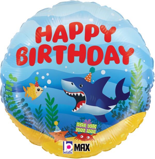 Birthday Ocean Party - 18" Helium Filled Foil Balloon, Ribbon