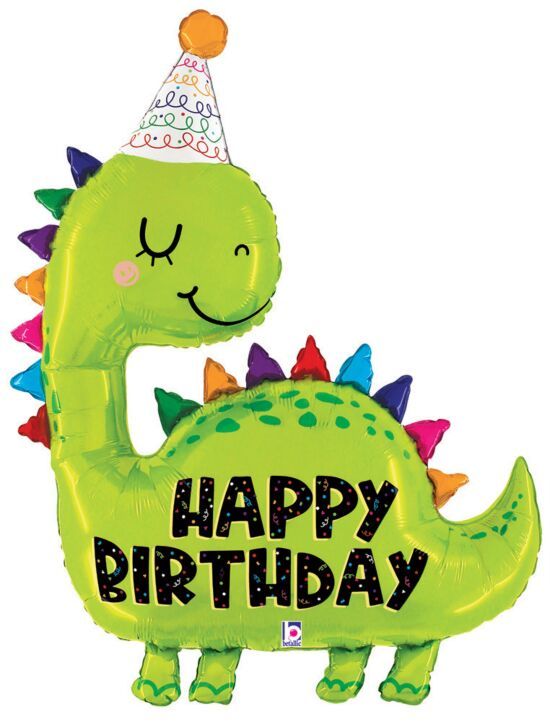 Dino Birthday - 52" Helium Filled Foil Balloon, Ribbon