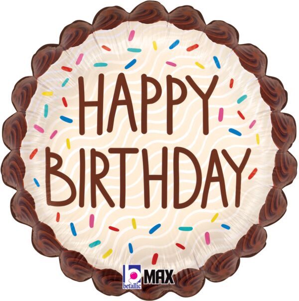 Birthday Chocolate Sprinkles - 18" Helium Filled Foil Balloon, Ribbon