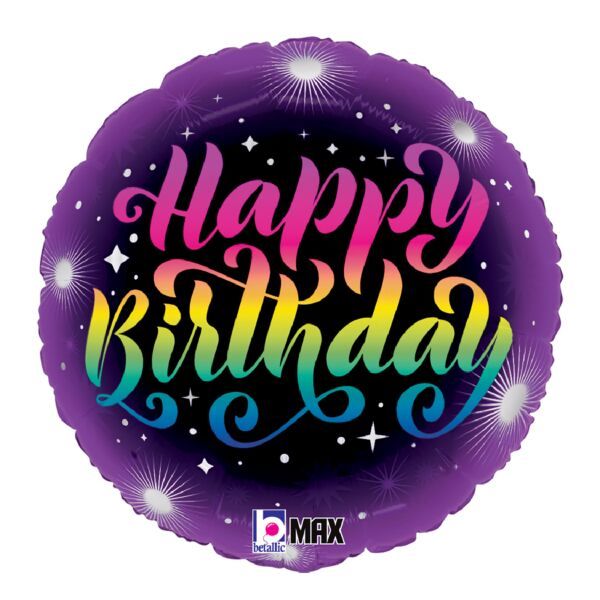 Neon Birthday - 18" Helium Filled Foil Balloon, Ribbon