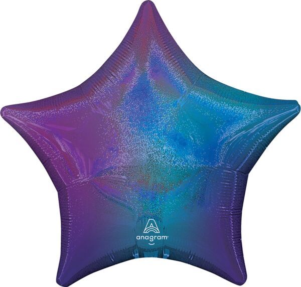 Blue Aura Stardust Ombre Star - 19" Helium Filled Foil Balloon, Ribbon