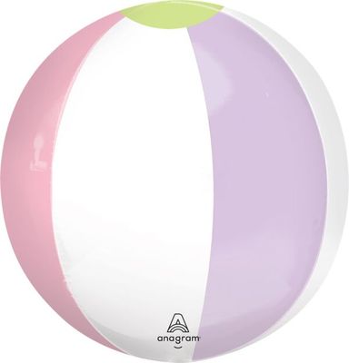 Pastel Beach Ball Club Orbz - 15" Helium Filled Foil Balloon, Ribbon