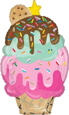 Here's the Scoop Cone - 30" Helium Filled Foil Balloon, Ribbon
