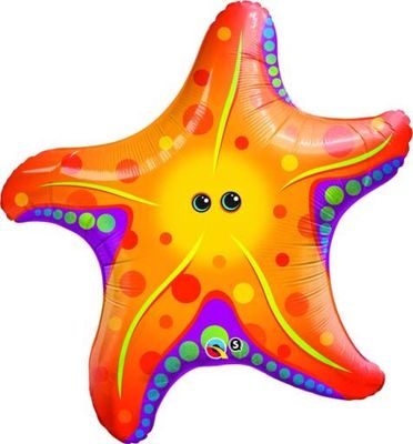 Super Sea Star- 30" Helium Filled Foil Balloon, Ribbon