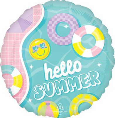 Pastel Beach Club Hello Summer - 17" Helium Filled Foil Balloon, Ribbon