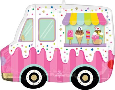 Here's the Scoop Ice Cream Truck - 26" Helium Filled Foil Balloon, Ribbon