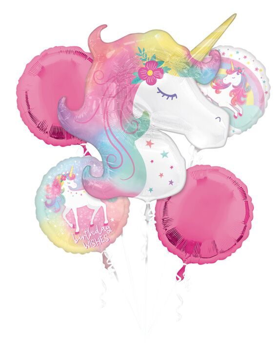 Bouquet Enchanted Unicorn Birthday  - Helium Filled Foil Balloon, Ribbon and Basic Weight