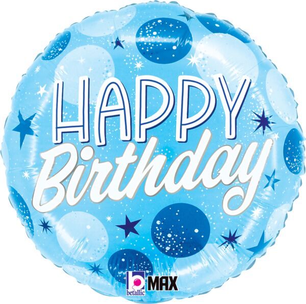 Birthday Blue Sparkle Dots  - 28" Helium Filled Foil Balloon, Ribbon