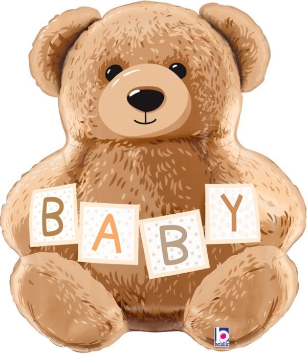 Baby Teddy Bear - 26" Helium Filled Foil Balloon, Ribbon