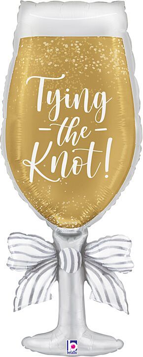 Satin Tying the Knot Champagne - 34" Helium Filled Foil Balloon, Ribbon