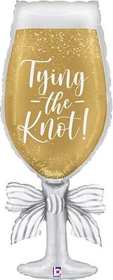 Satin Tying the Knot Champagne - 34" Helium Filled Foil Balloon, Ribbon