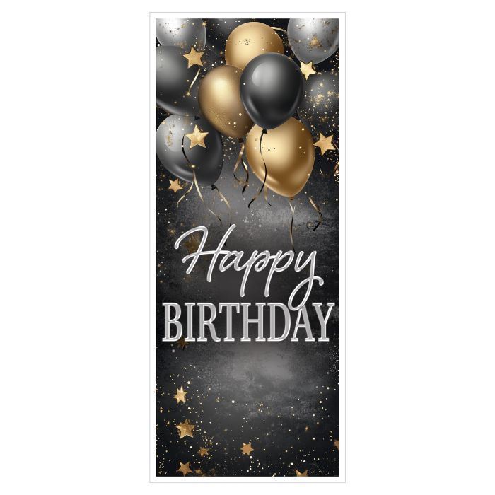Happy Birthday Door Cover Black and Gold 6'
