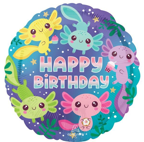 Axolotl Birthday - 17" Helium Filled Foil Balloon, Ribbon