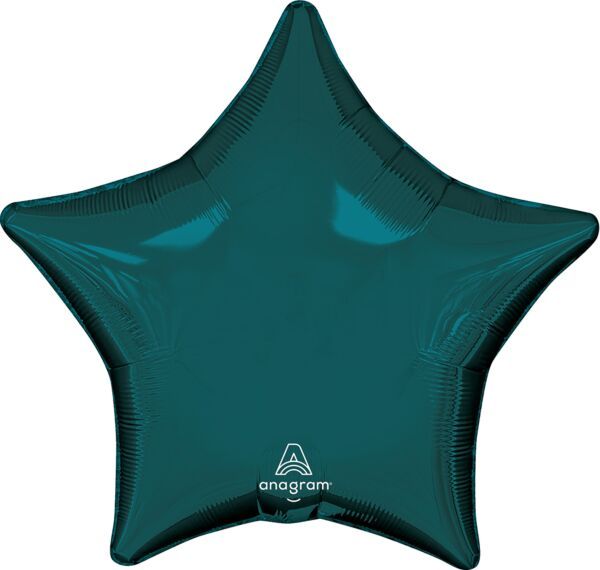 Aquamarine Decorator Star - 19" Helium Filled Foil Balloon, Ribbon