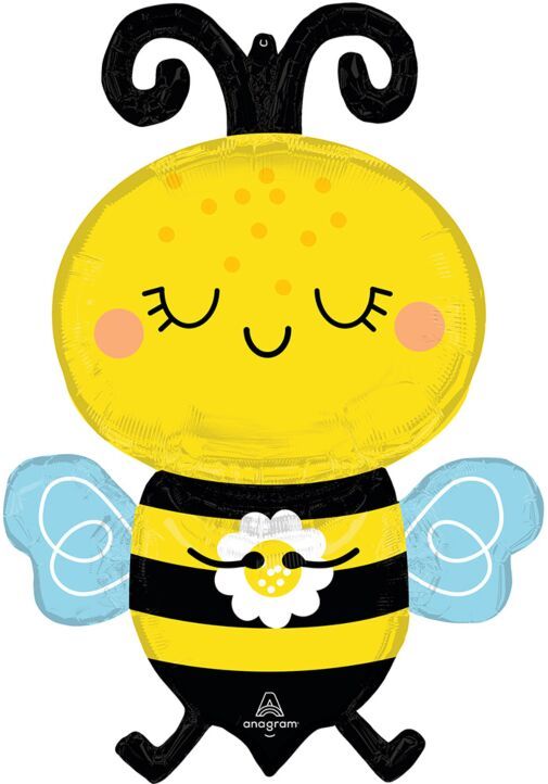 Happy Bee - 32" Helium Filled Foil Balloon, Ribbon