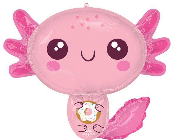 Axolotl Birthday - 28" Helium Filled Foil Balloon, Ribbon