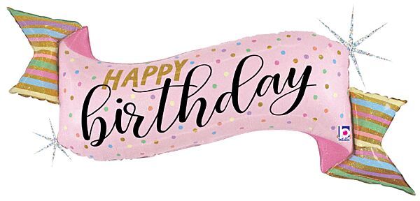 Pastel Birthday Banner - 45" Helium Filled Foil Balloon, Ribbon