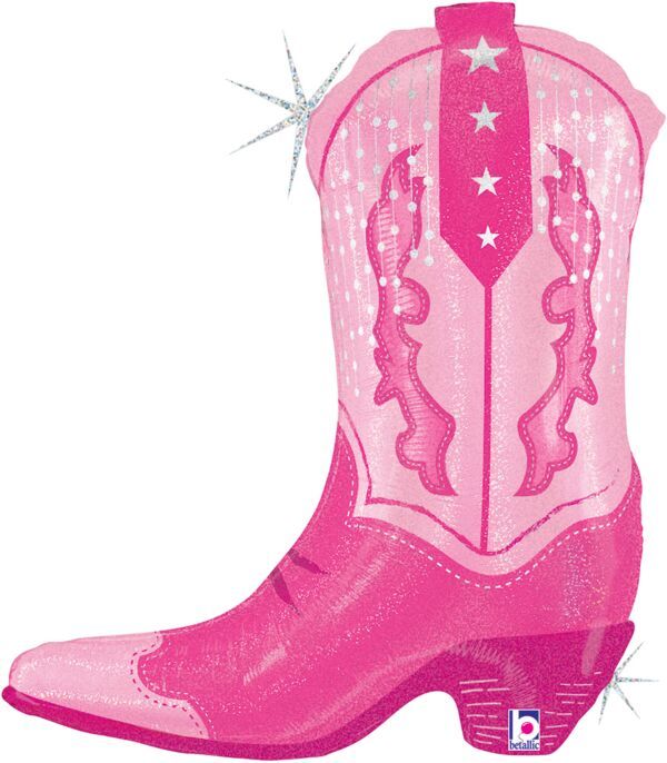 Pink Cowgirl Boot  - 29" Helium Filled Foil Balloon, Ribbon