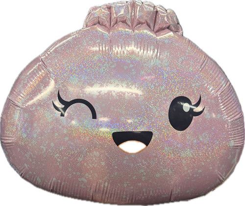 Dumpling Wrinkle Bun Light Pink Iridescent - 22" Helium Filled Foil Balloon, Ribbon