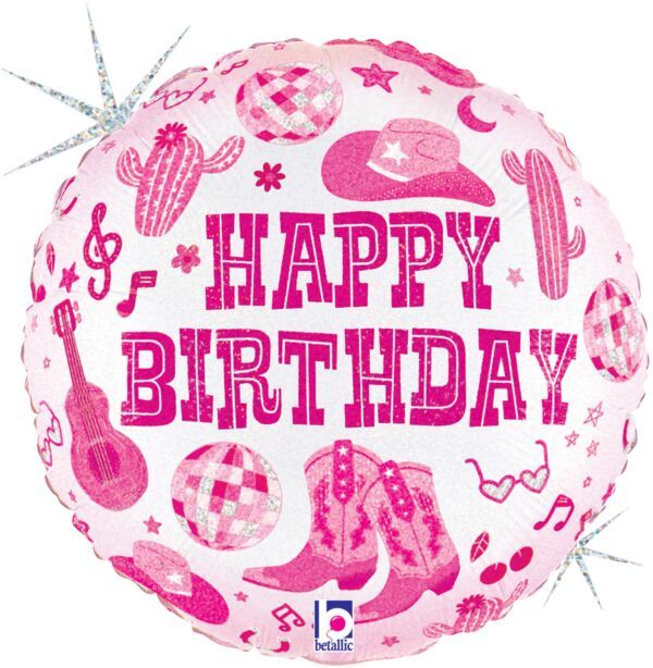 Disco Cowgirl Birthday  - 18" Helium Filled Foil Balloon, Ribbon