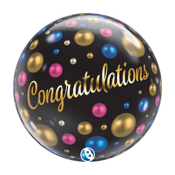 Bubble Congrats Dots - 22" Helium Filled Foil  Shaped Balloon, Ribbon