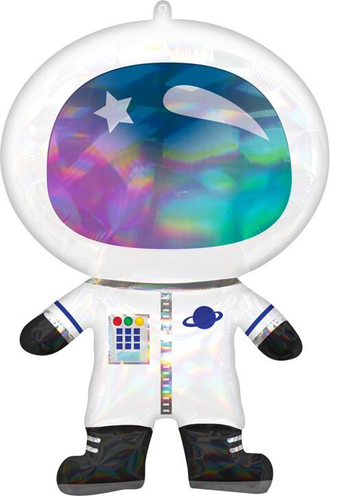 Iridescent Astronaut Holographic  - 30" Helium Filled Foil Balloon, Ribbon