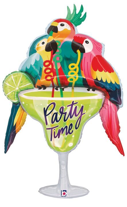 Party Time Parrots  - 44" Helium Filled Foil Balloon, Ribbon