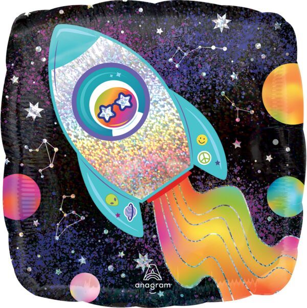 Outer Space  - 18" Helium Filled Foil Balloon, Ribbon