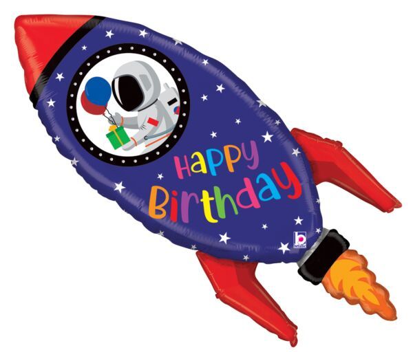 Birthday Rocket  - 40" Helium Filled Foil Balloon, Ribbon
