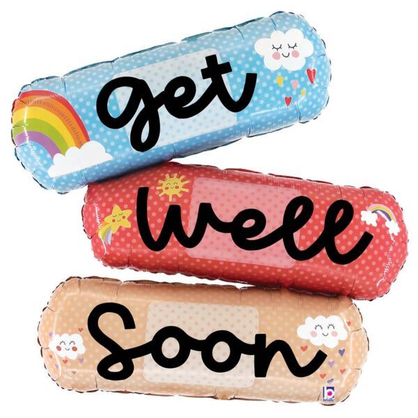 Cheerful Get Well Bandages - 47" Helium Filled Foil  Shaped Balloon, Ribbon