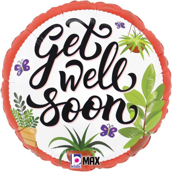 Get Well Soon Plants - 18" Helium Filled Foil  Shaped Balloon, Ribbon
