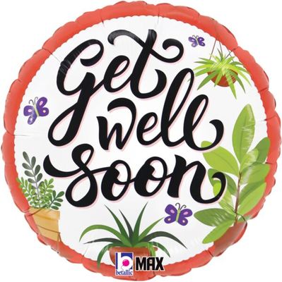 Get Well Soon Plants - 18" Helium Filled Foil  Shaped Balloon, Ribbon