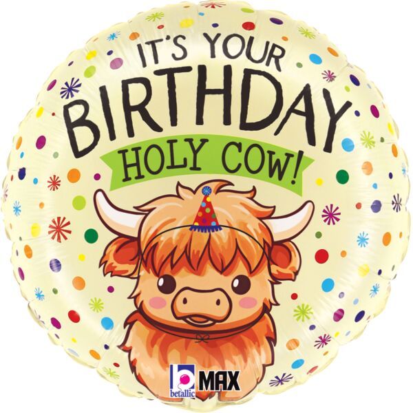 Highland Holy Cow Birthday  - 18" Helium Filled Foil Balloon, Ribbon
