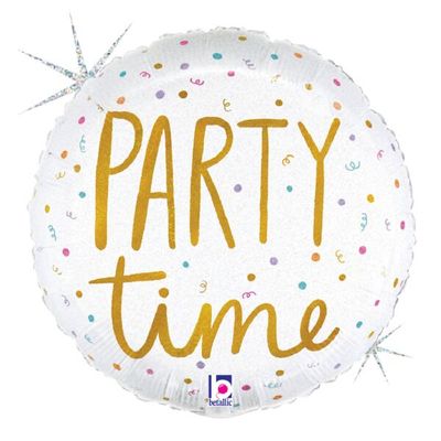 Party Time Champagne - 18" Helium Filled Foil  Shaped Balloon, Ribbon