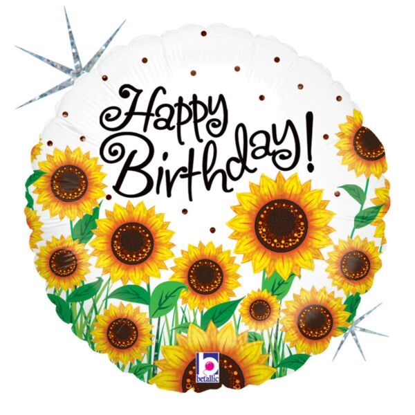 Sunny Sunflower Birthday  - 18" Helium Filled Foil Balloon, Ribbon